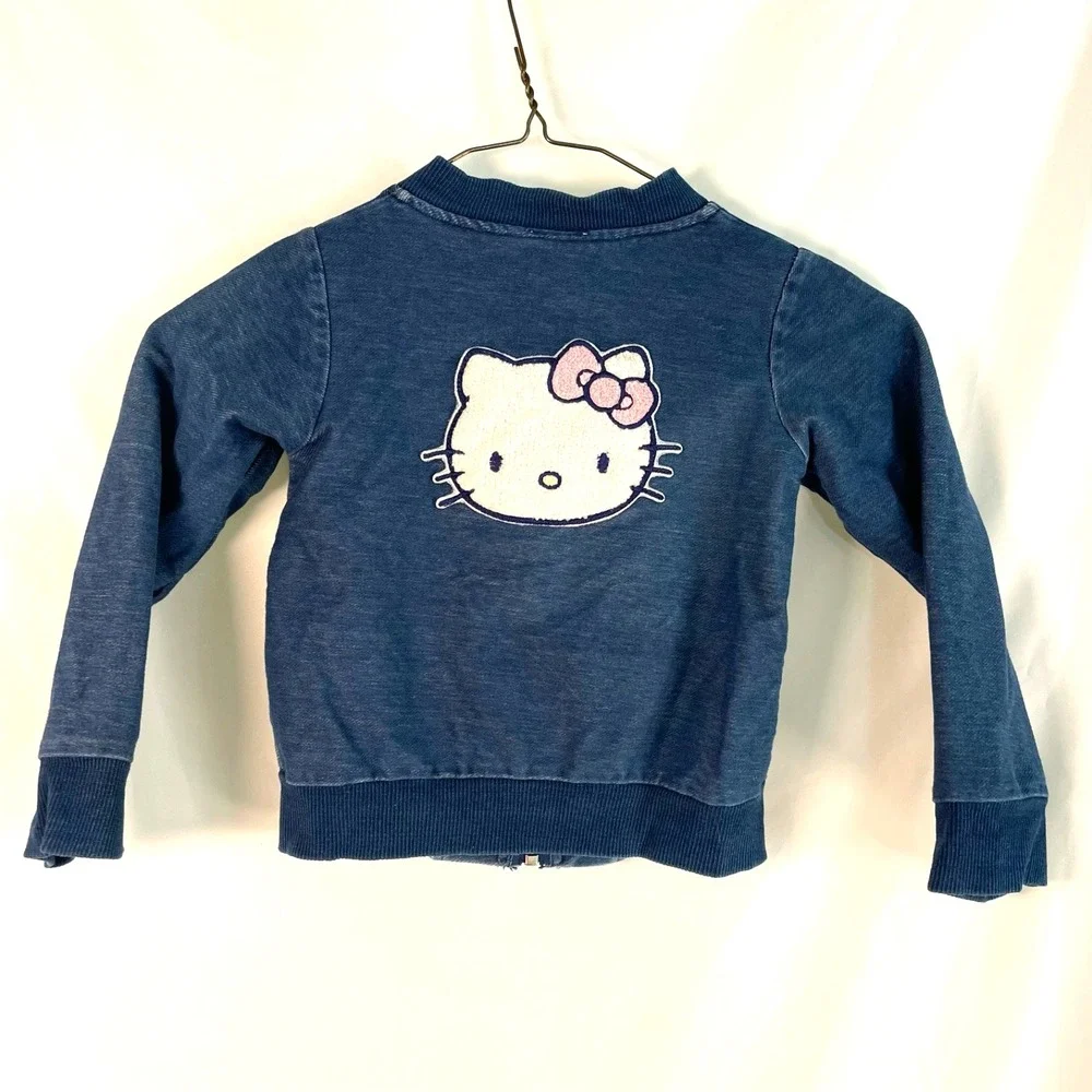 Hello Kitty Girls Light Blue Denim Jacket 3T Beanie Hat Cuteness Tote Bag
